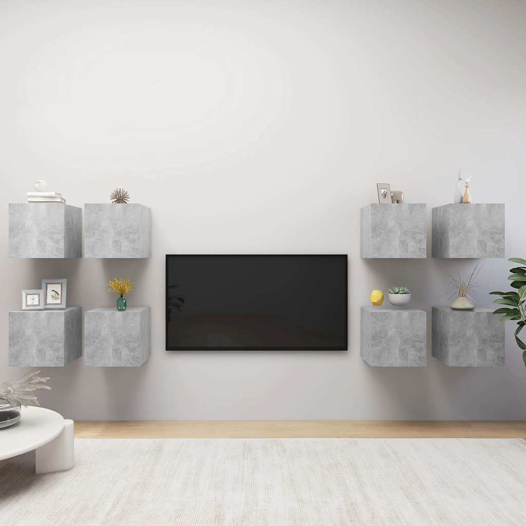 8 Piece Wall-mounted TV Cabinet Set Concrete Grey 30,5x30x30 cm