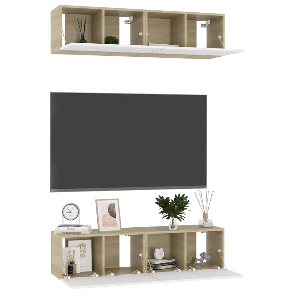 4 Piece TV Cabinet Set White and Sonoma Oak 60x30x30 cm Engineered Wood