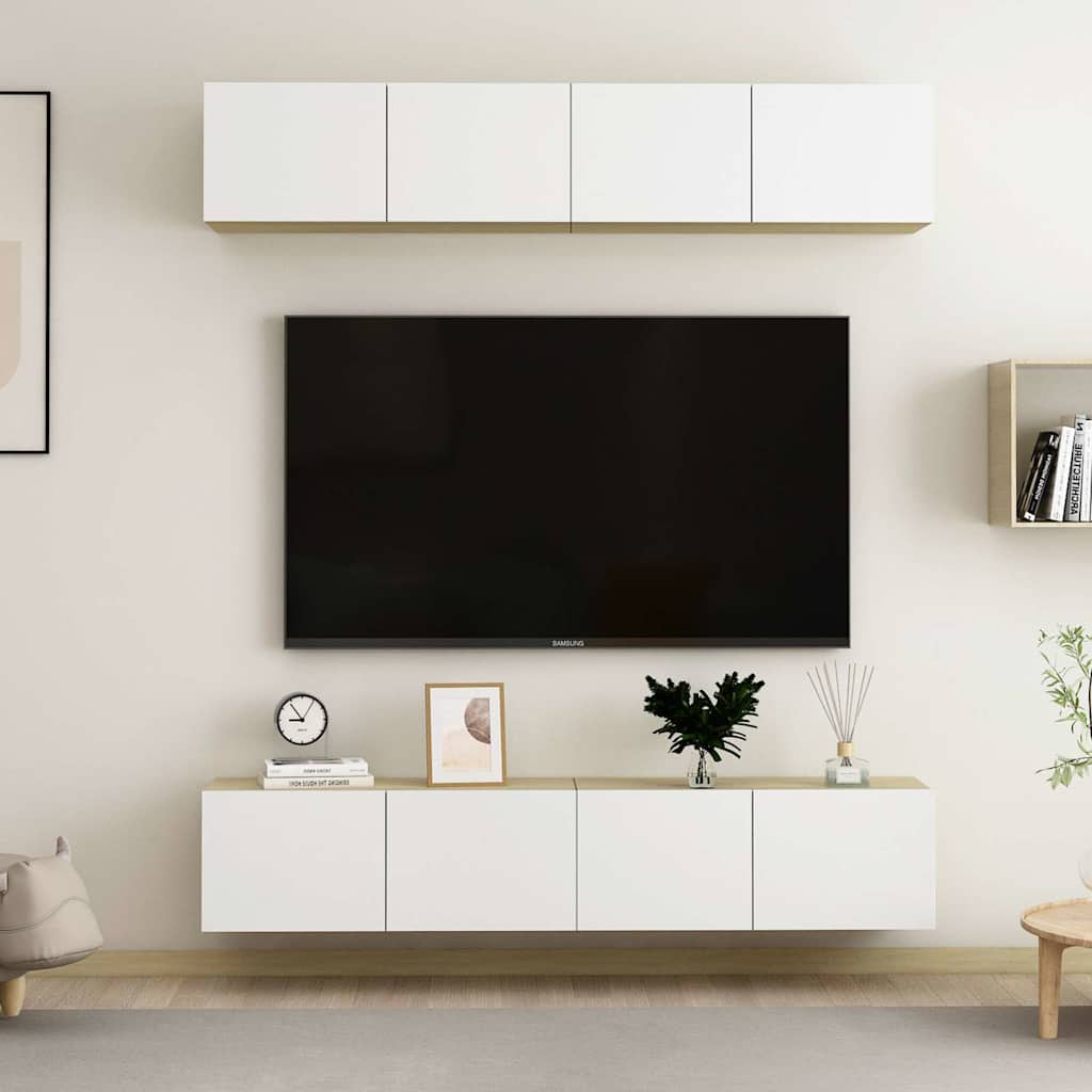 4 Piece TV Cabinet Set White and Sonoma Oak 80x30x30 cm Engineered Wood