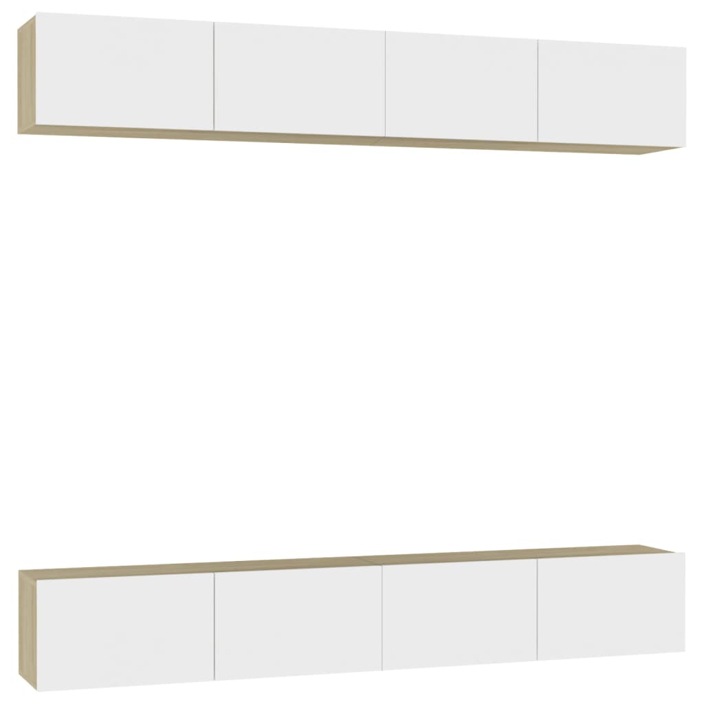 TV Cabinets 4 pcs White and Sonoma Oak 100x30x30 cm Engineered Wood