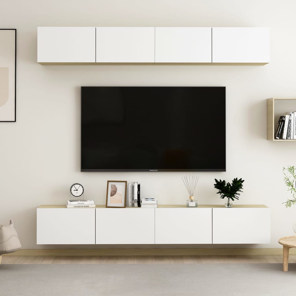 TV Cabinets 4 pcs White and Sonoma Oak 100x30x30 cm Engineered Wood
