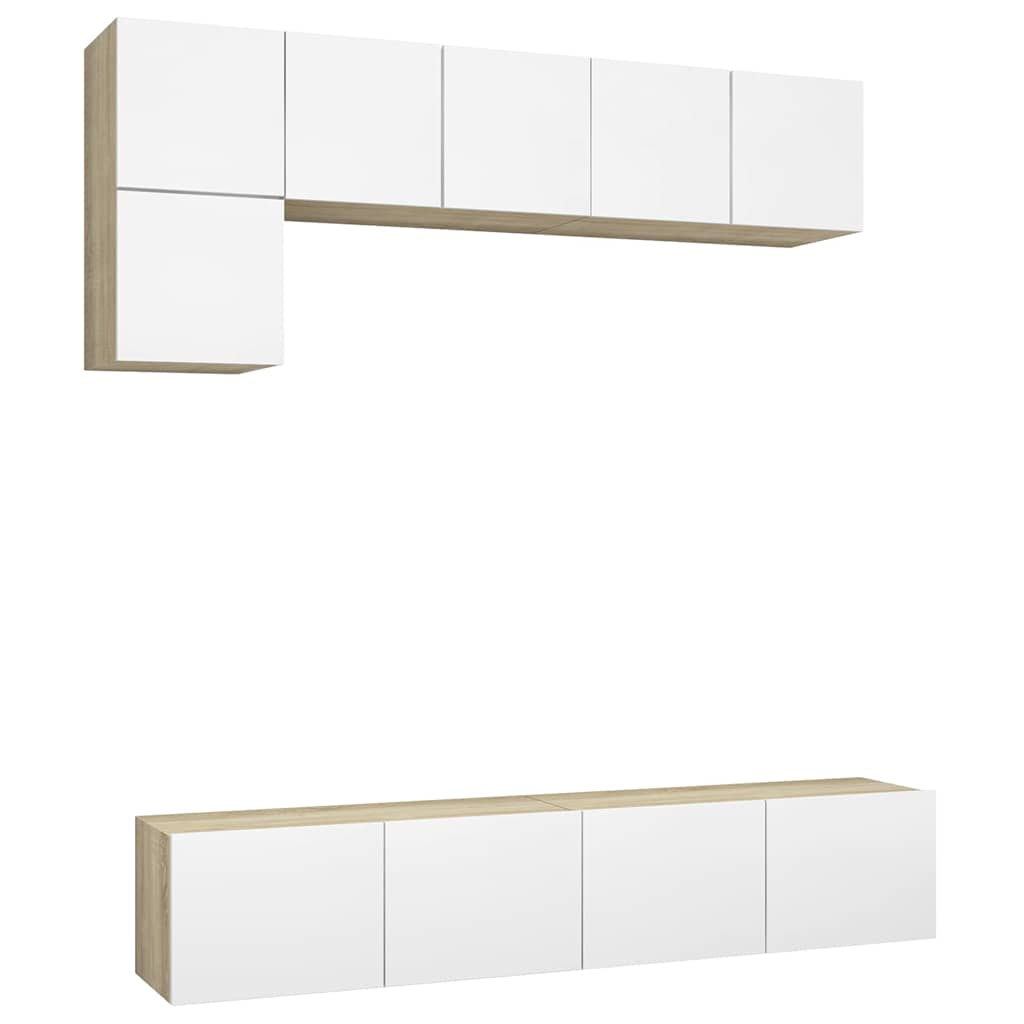 5 Piece TV Cabinet Set White and Sonoma Oak Engineered Wood