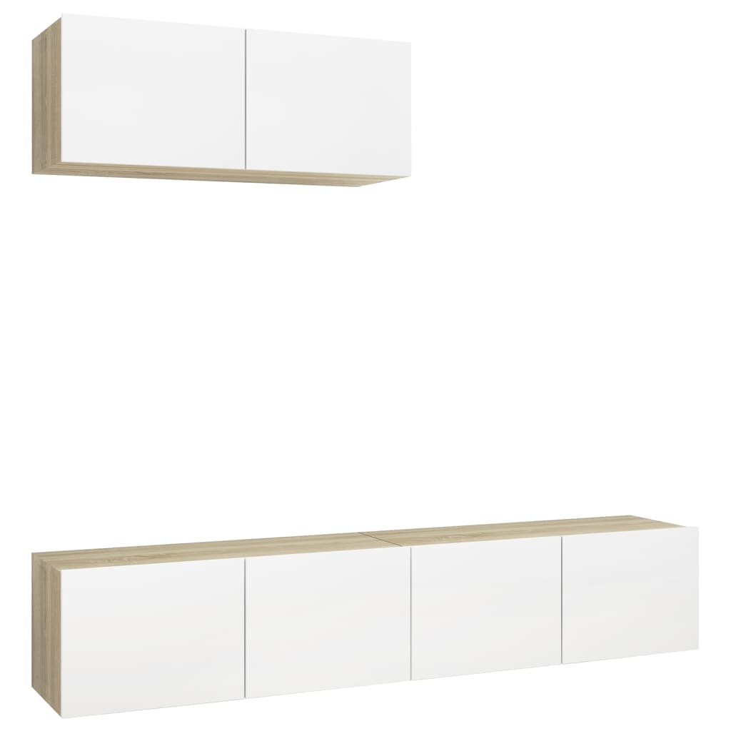 3 Piece TV Cabinet Set White and Sonoma Oak Engineered Wood