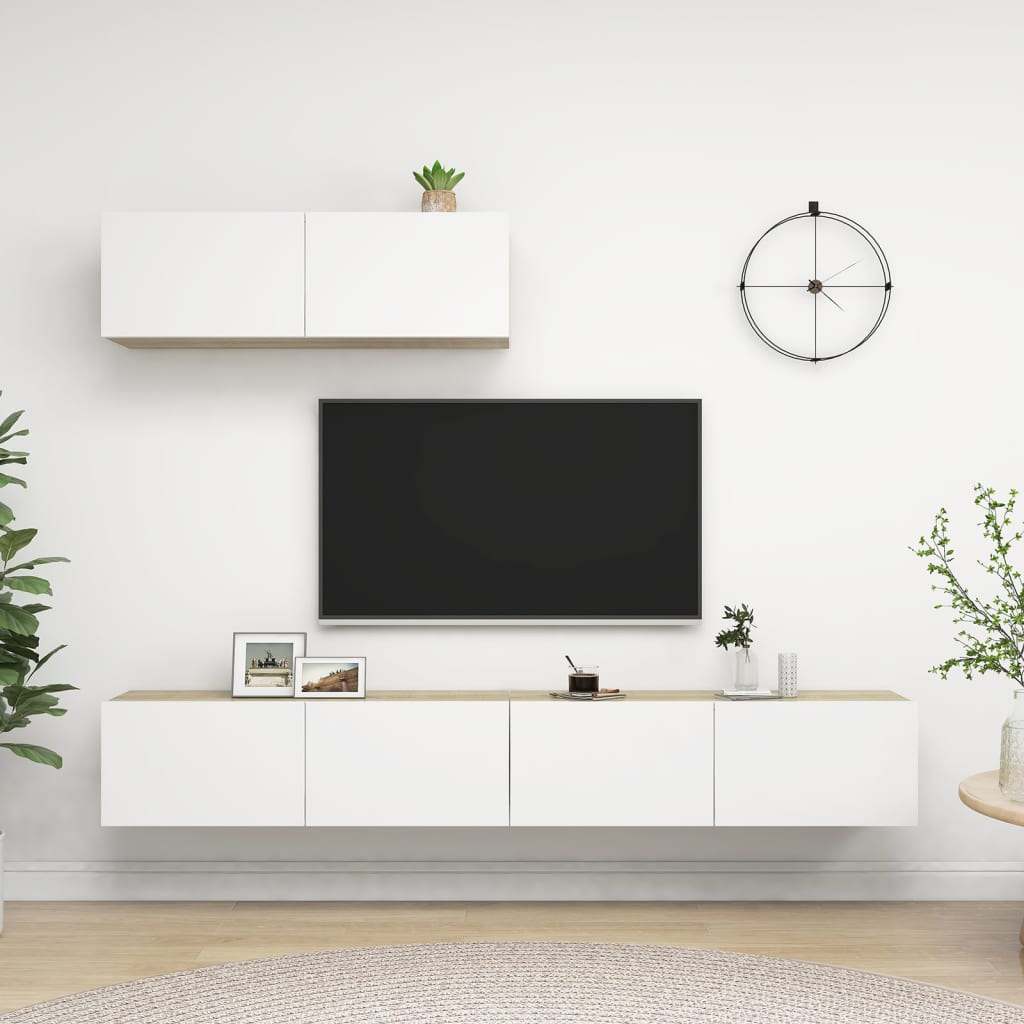 3 Piece TV Cabinet Set White and Sonoma Oak Engineered Wood