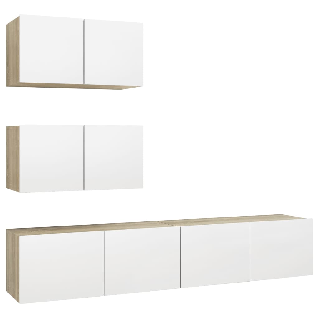 4 Piece TV Cabinet Set White and Sonoma Oak Engineered Wood