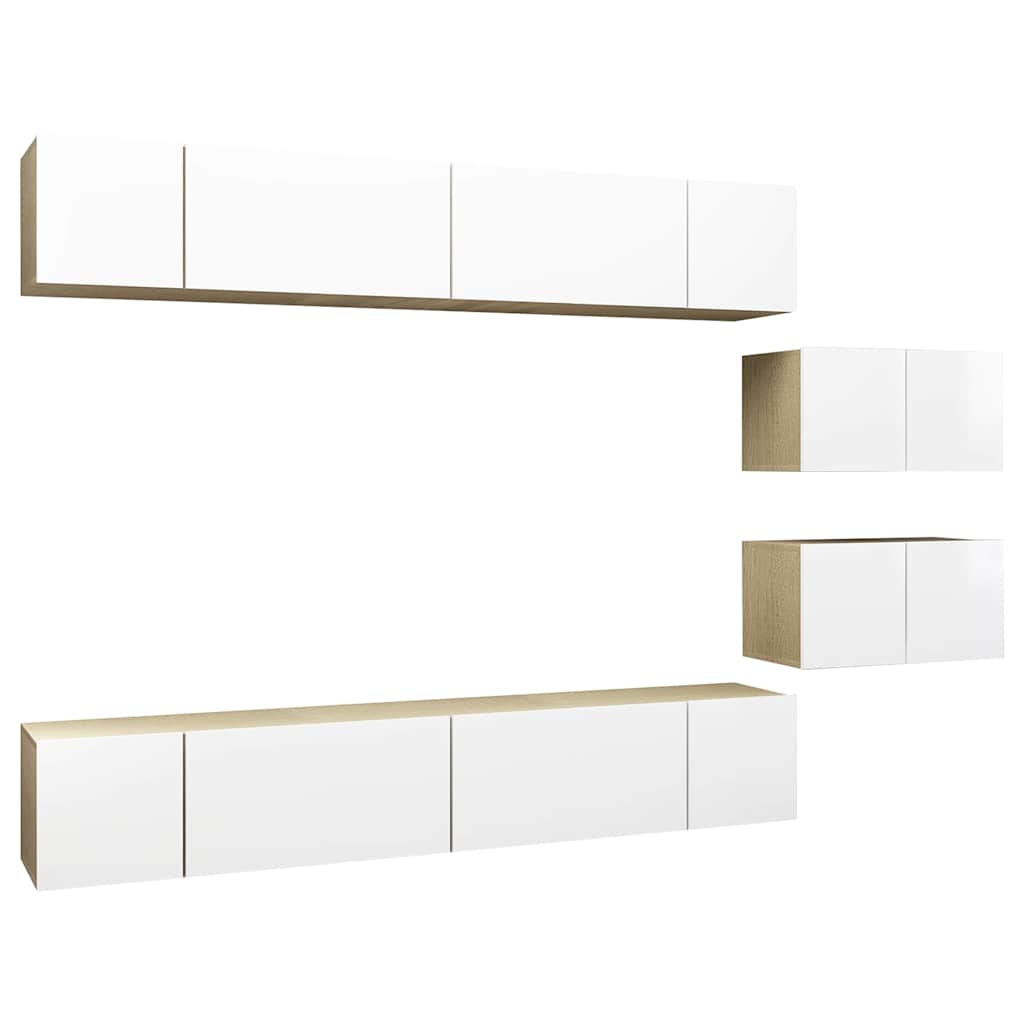 8 Piece Wall-mounted TV Cabinet Set White and Sonoma Oak Engineered Wood