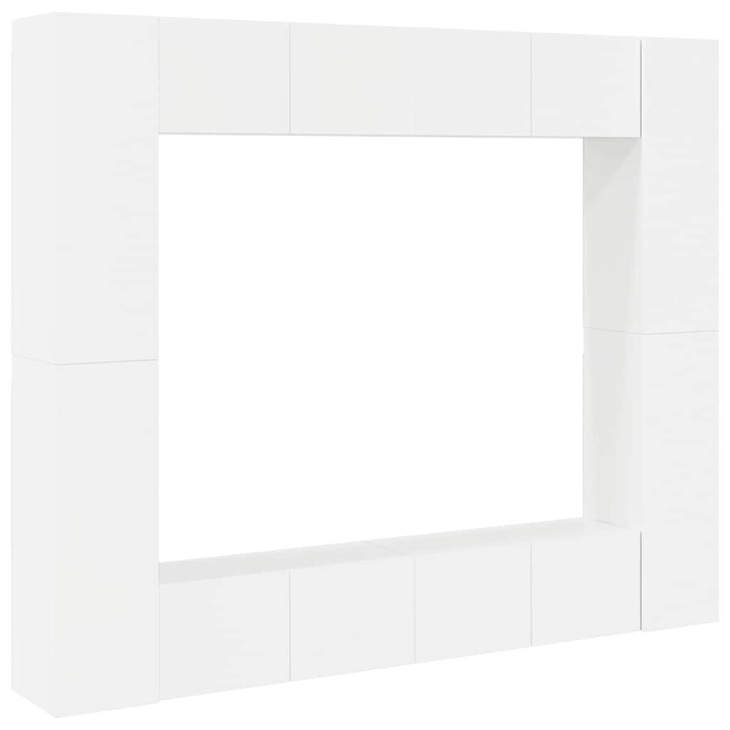 8 Piece TV Cabinet Set High Gloss White Engineered Wood