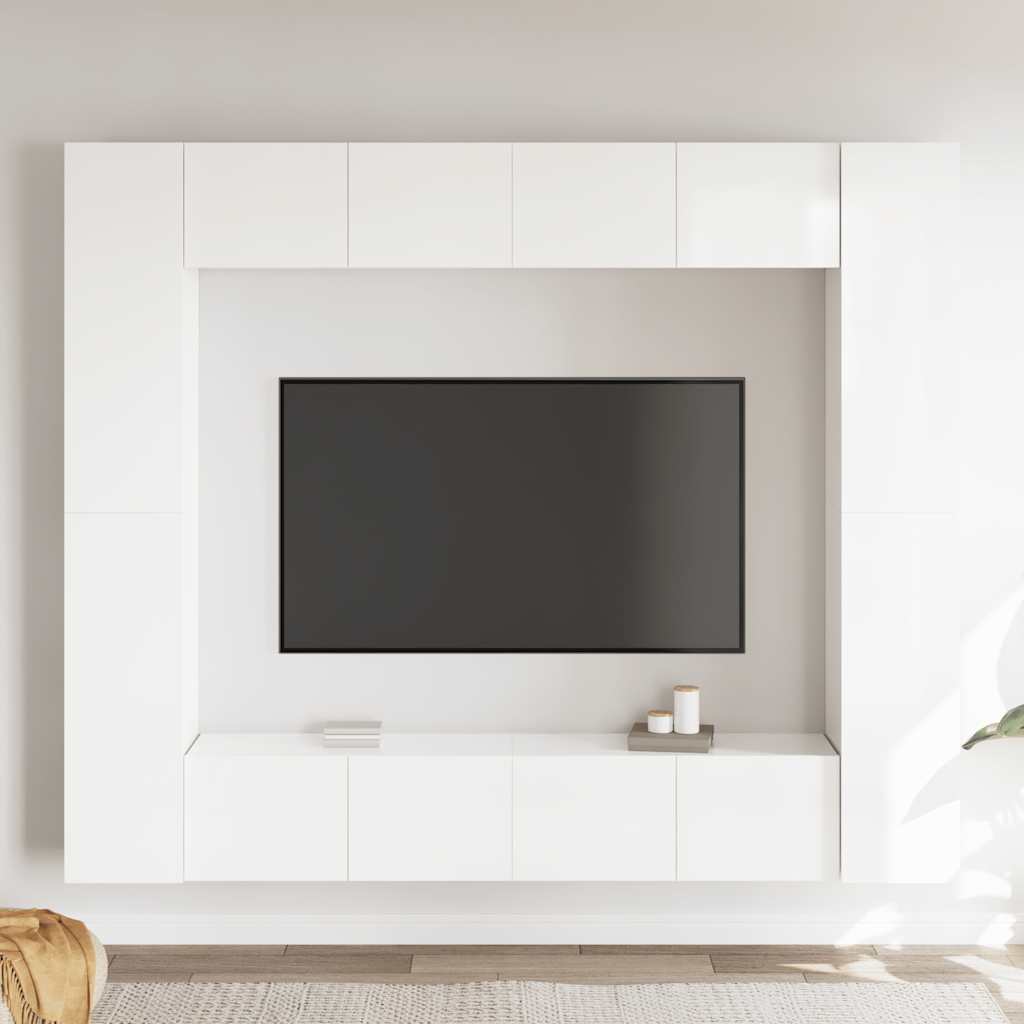 8 Piece TV Cabinet Set High Gloss White Engineered Wood