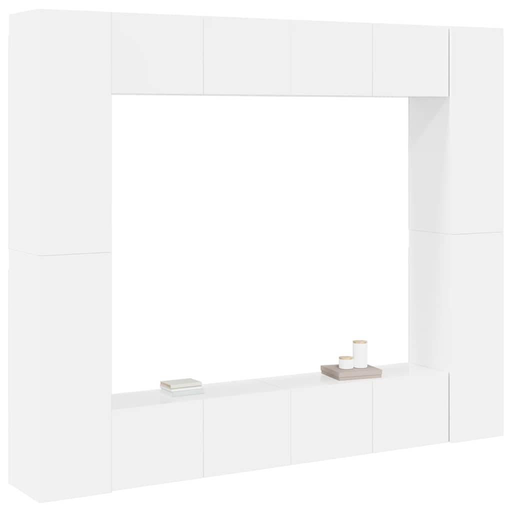 8 Piece TV Cabinet Set High Gloss White Engineered Wood