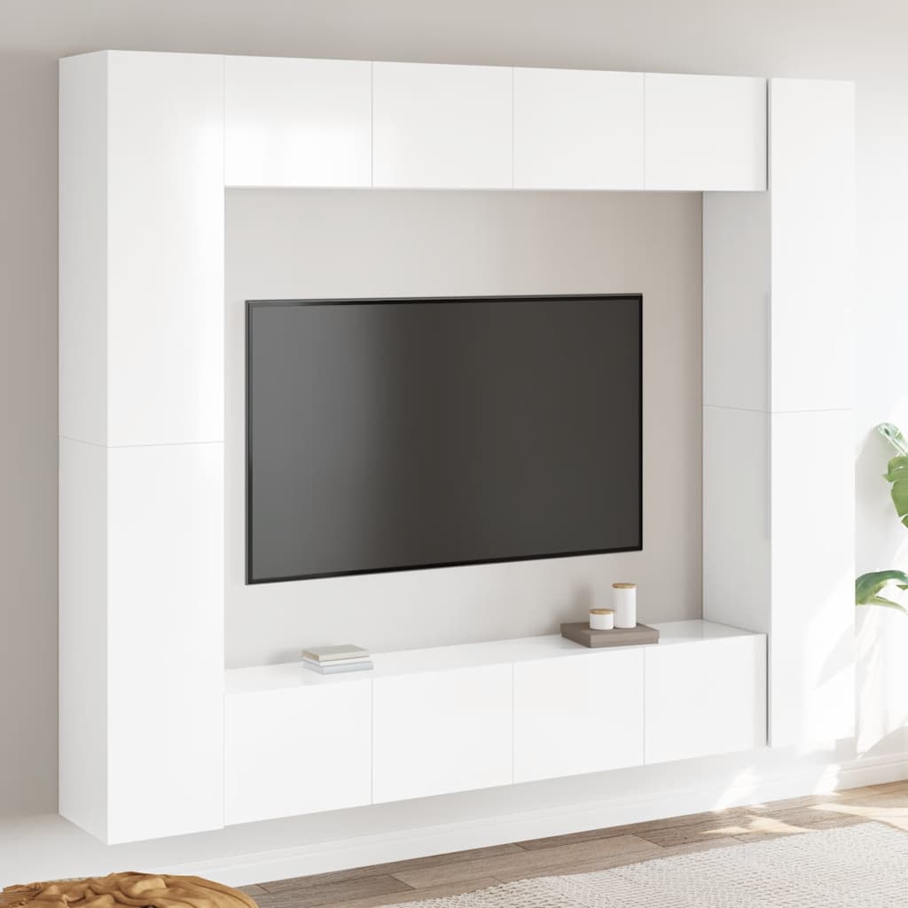 8 Piece TV Cabinet Set High Gloss White Engineered Wood