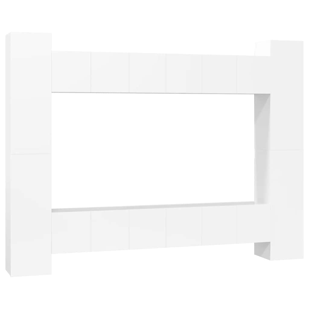 10 Piece TV Cabinet Set High Gloss White Engineered Wood