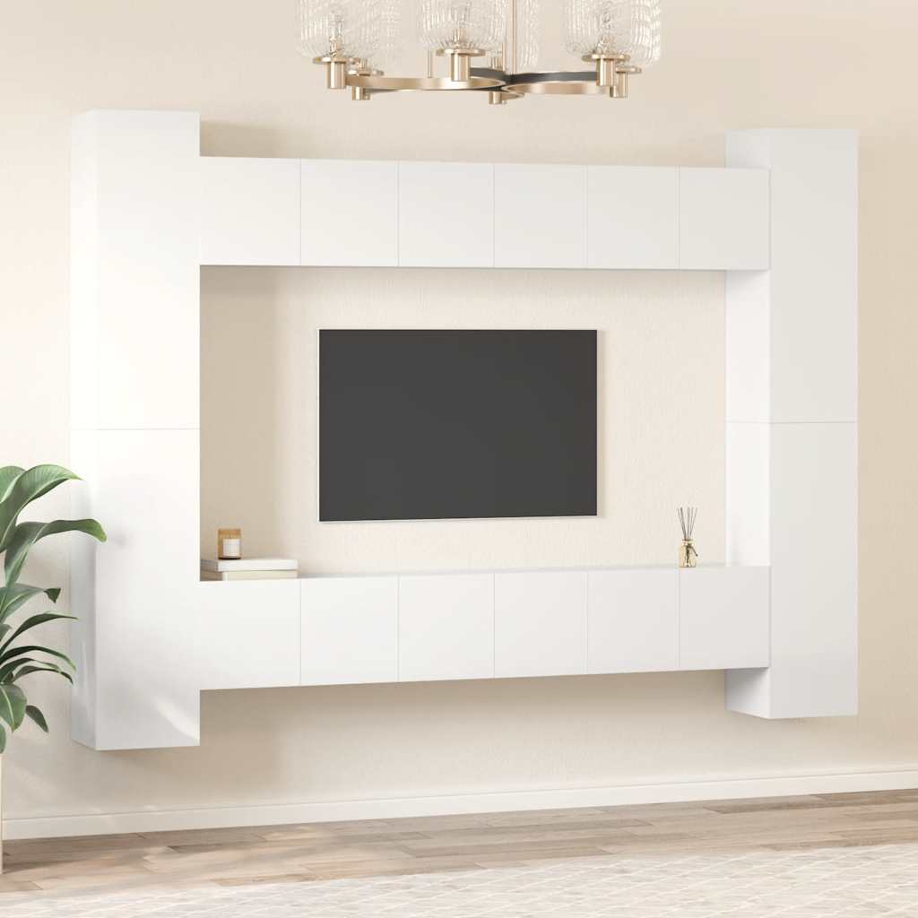 10 Piece TV Cabinet Set High Gloss White Engineered Wood