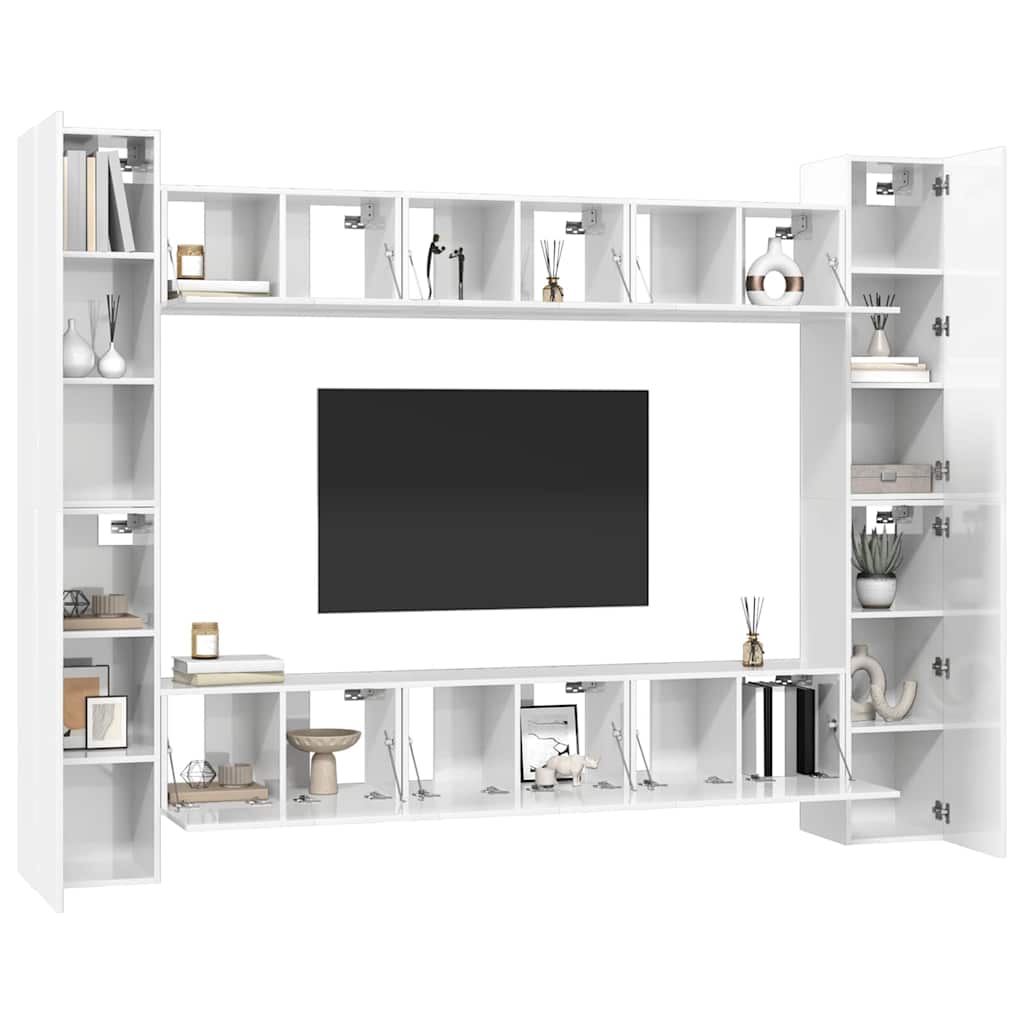 10 Piece TV Cabinet Set High Gloss White Engineered Wood