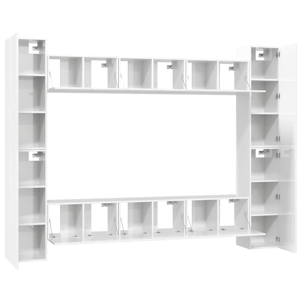 10 Piece TV Cabinet Set High Gloss White Engineered Wood