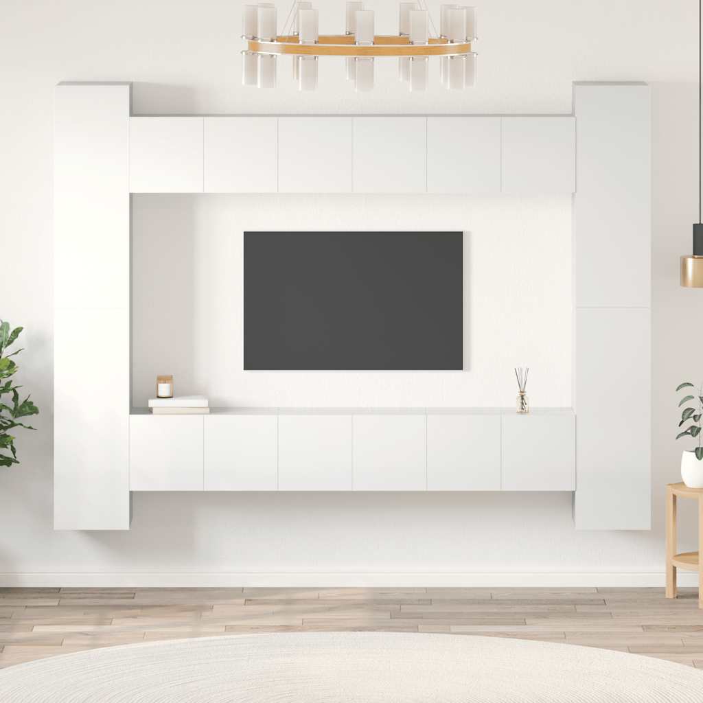 10 Piece TV Cabinet Set High Gloss White Engineered Wood