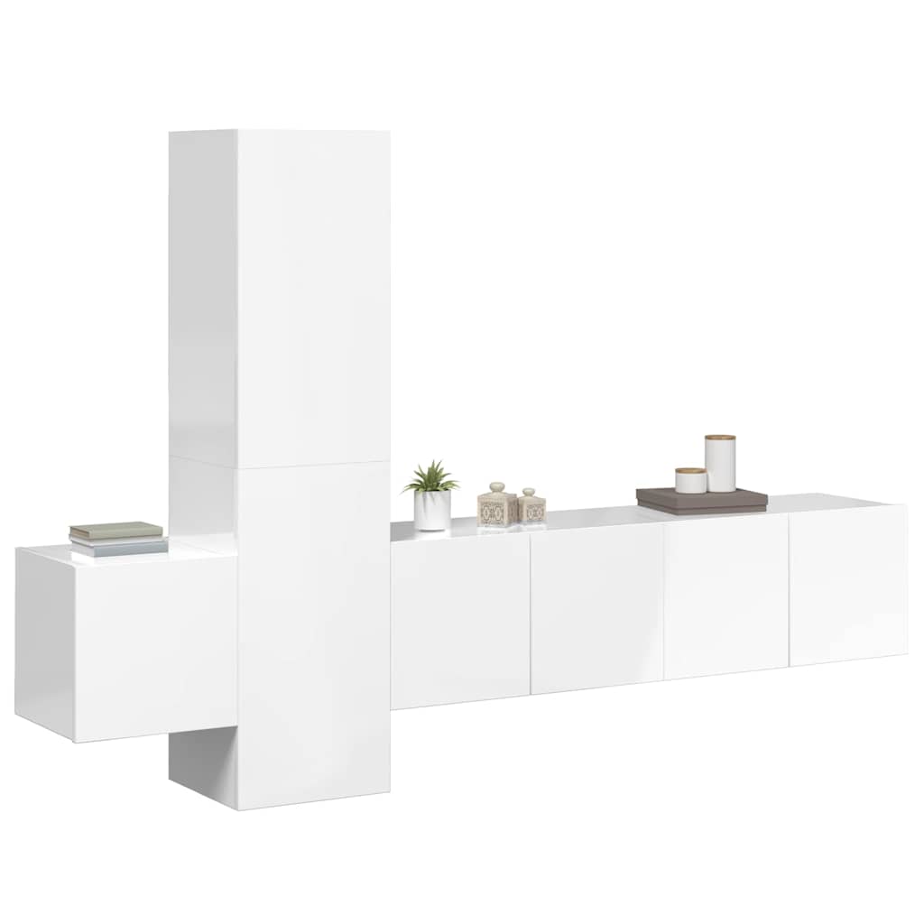 5 Piece TV Cabinet Set High Gloss White Engineered Wood