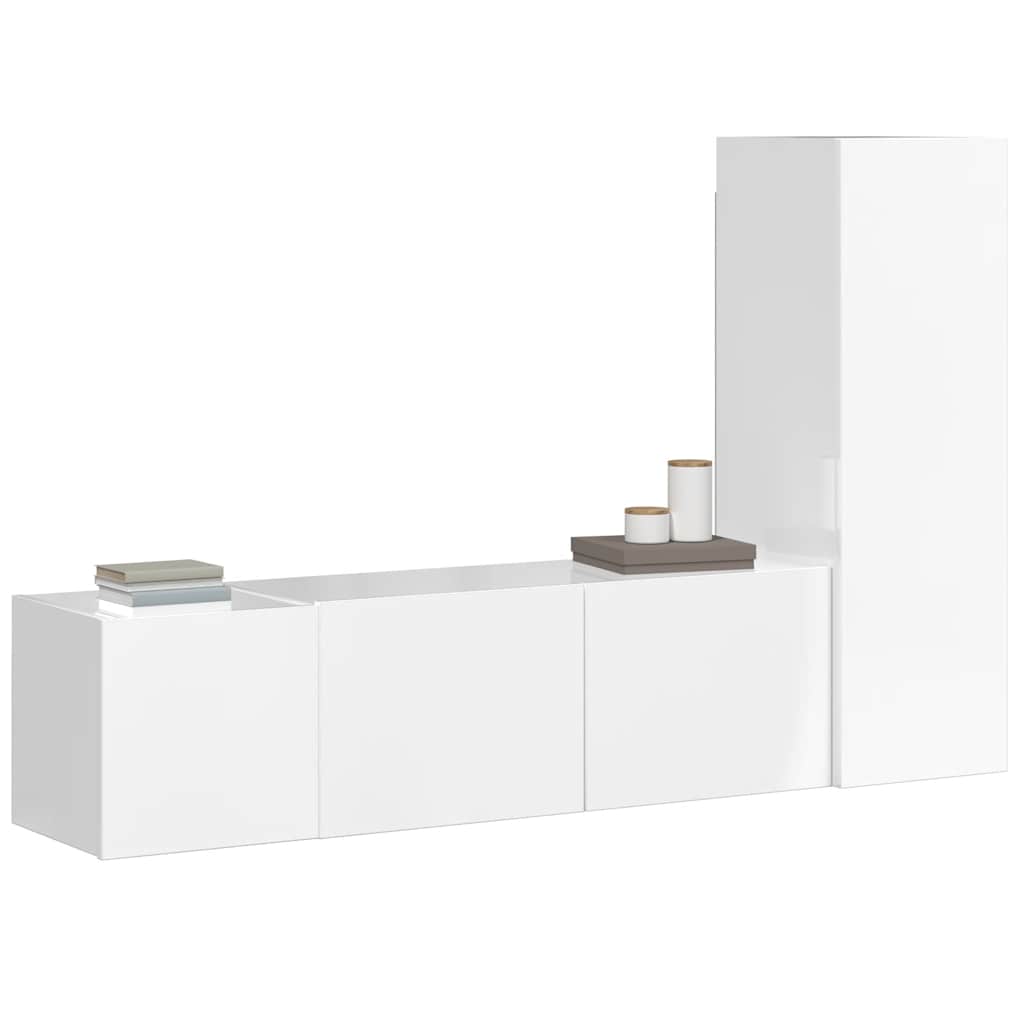 3 Piece TV Cabinet Set High Gloss White Engineered Wood