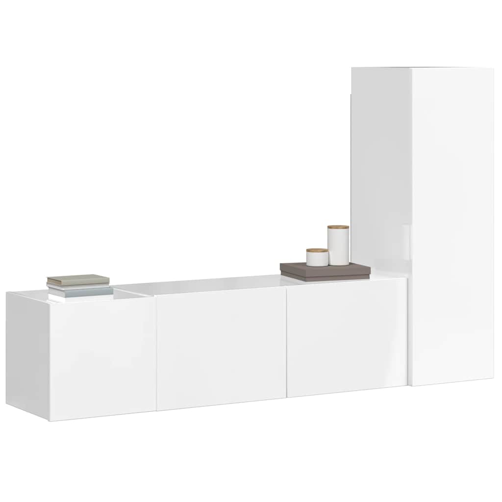 3 Piece TV Cabinet Set High Gloss White Engineered Wood