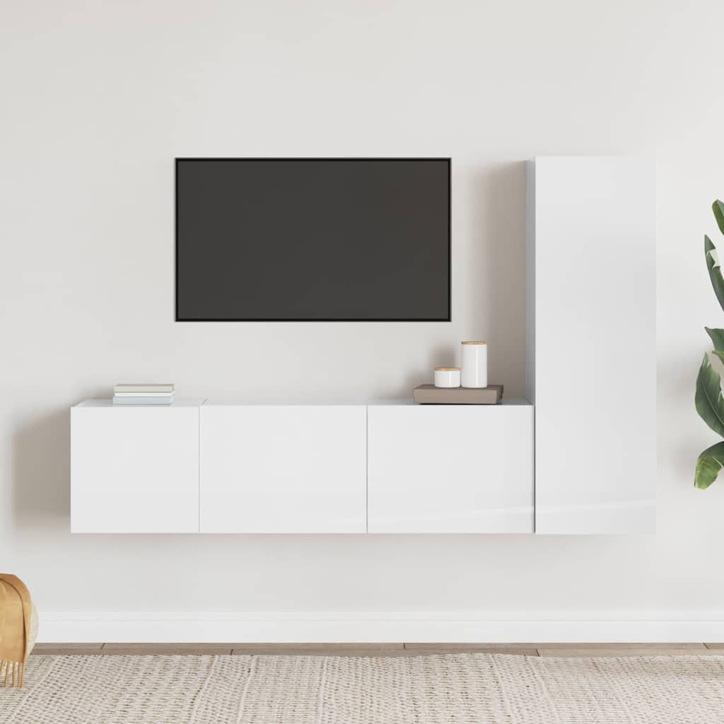 3 Piece TV Cabinet Set High Gloss White Engineered Wood