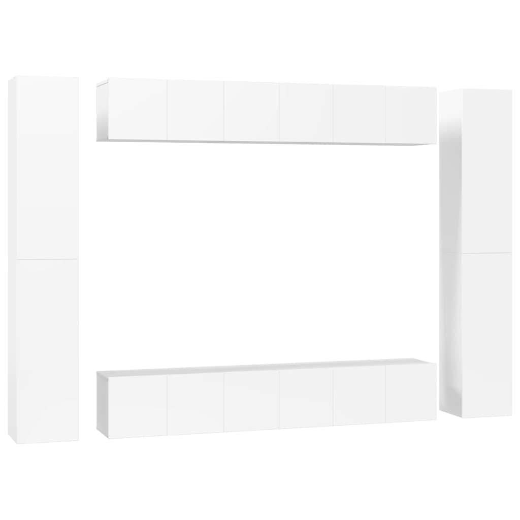 10 Piece TV Cabinet Set High Gloss White Engineered Wood