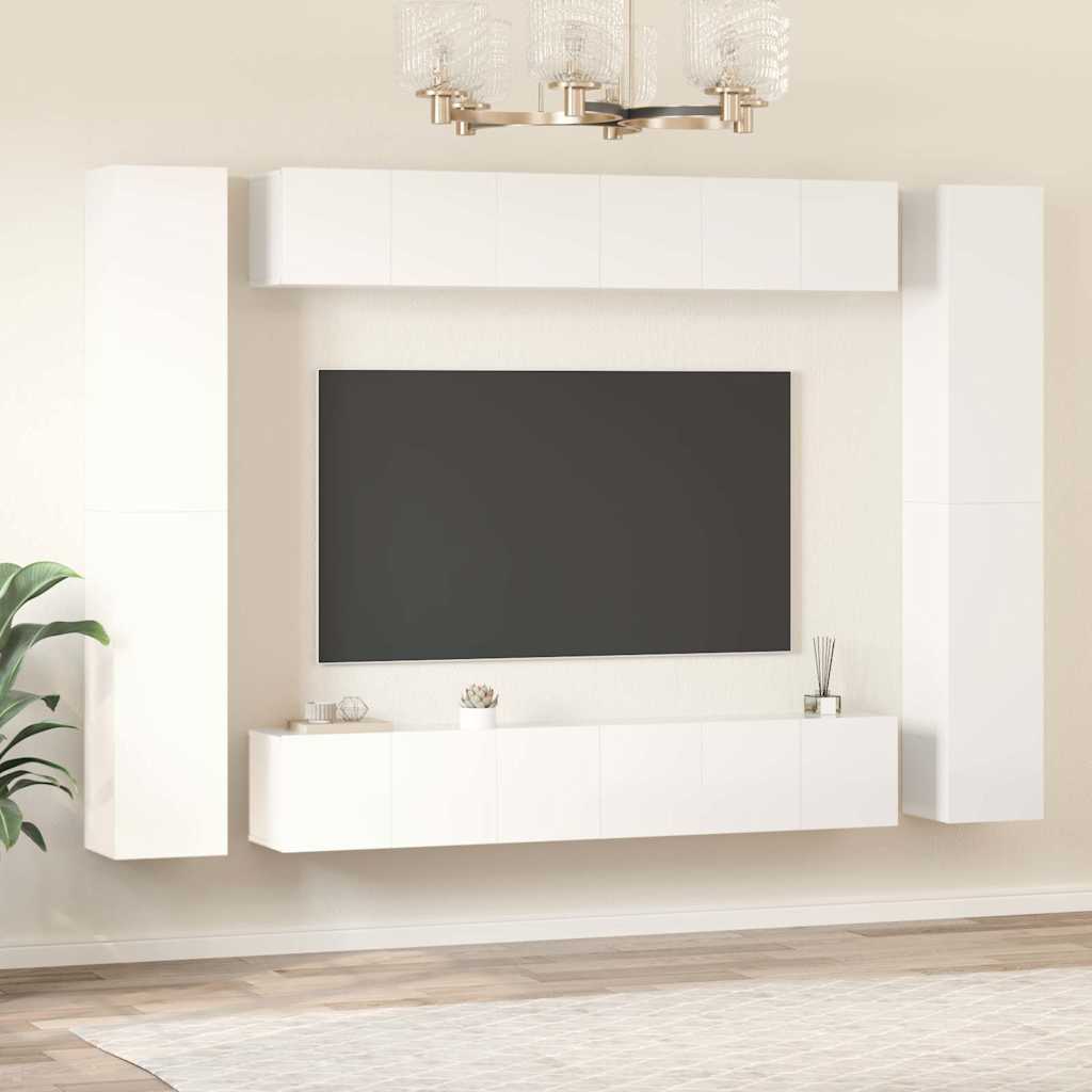 10 Piece TV Cabinet Set High Gloss White Engineered Wood