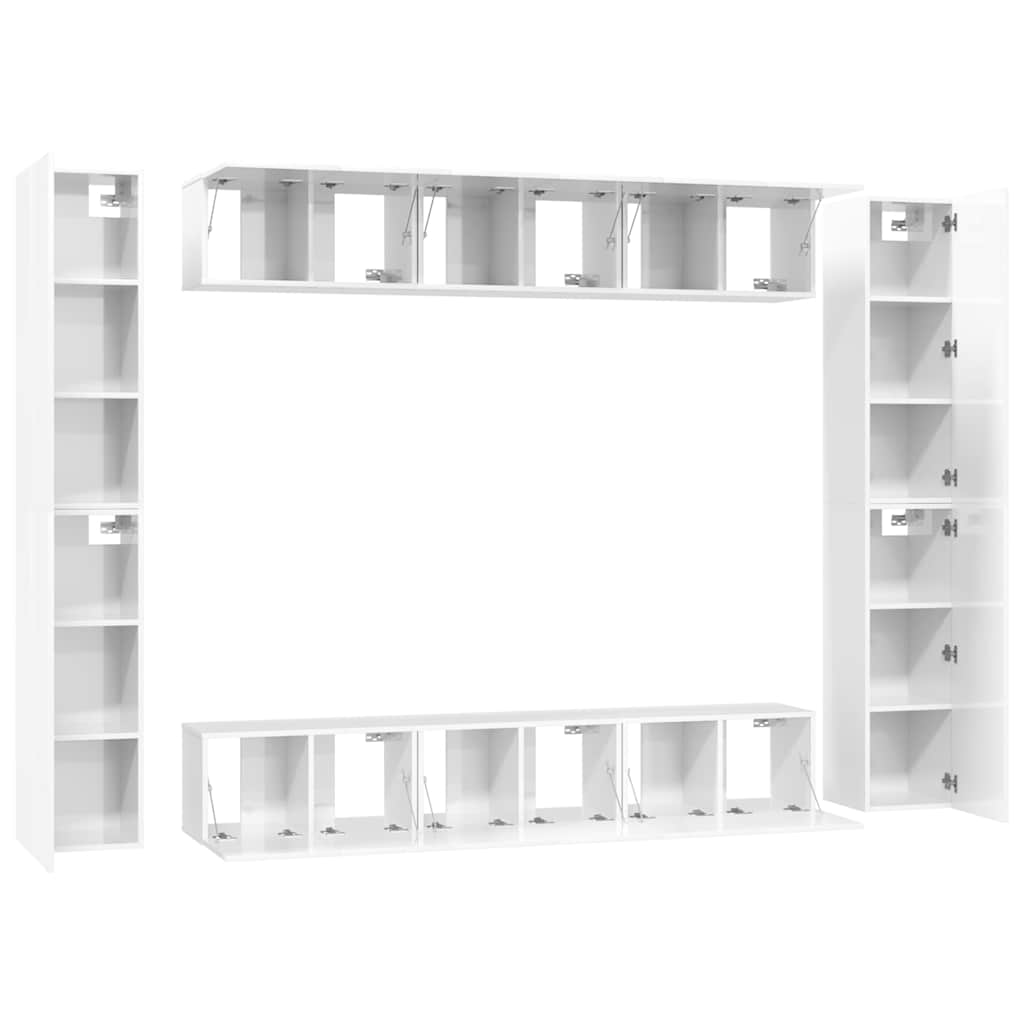 10 Piece TV Cabinet Set High Gloss White Engineered Wood