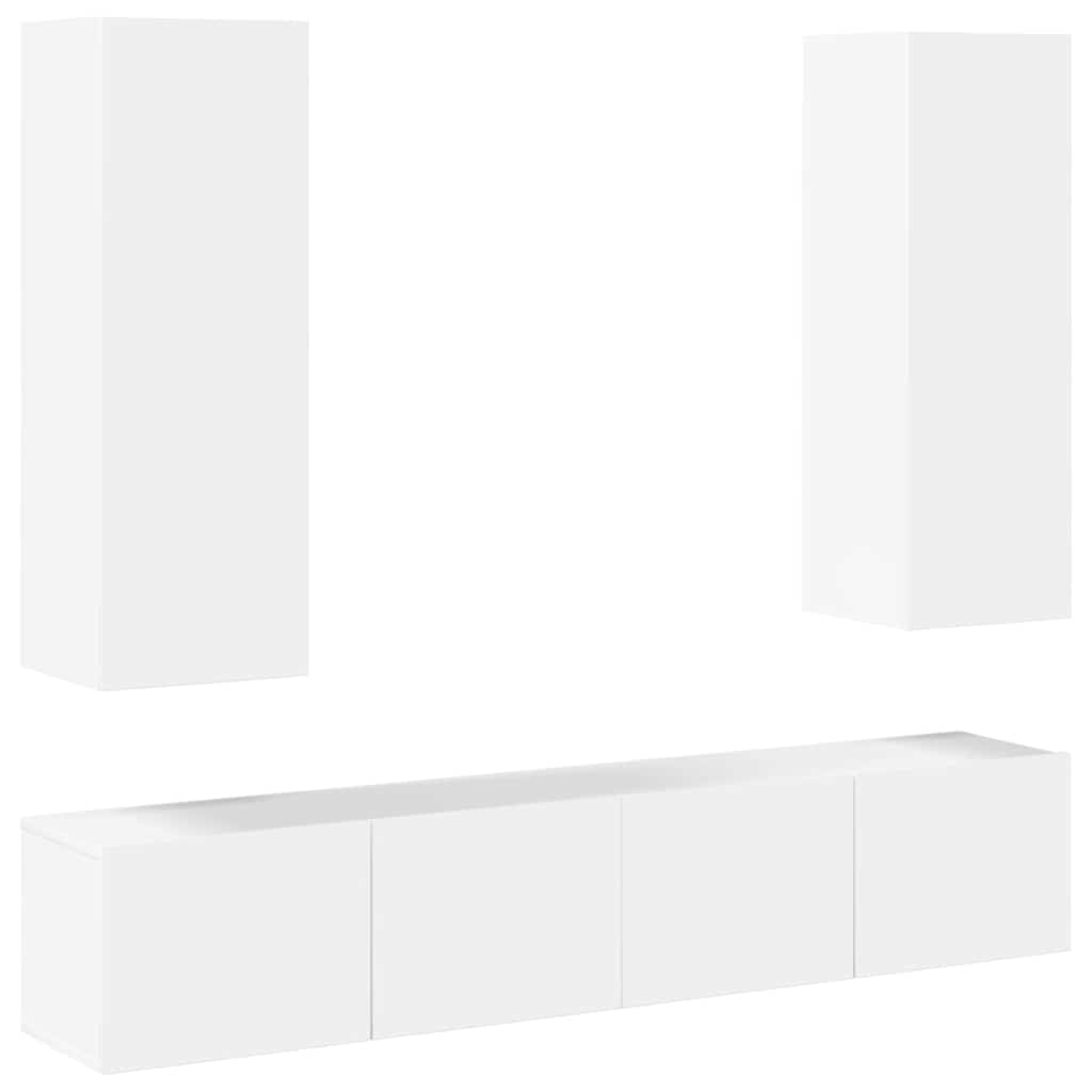 4 Piece TV Cabinet Set High Gloss White Engineered Wood