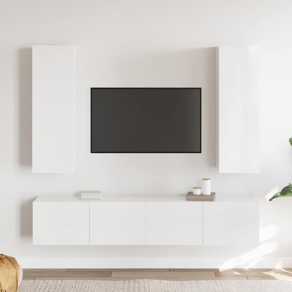 4 Piece TV Cabinet Set High Gloss White Engineered Wood