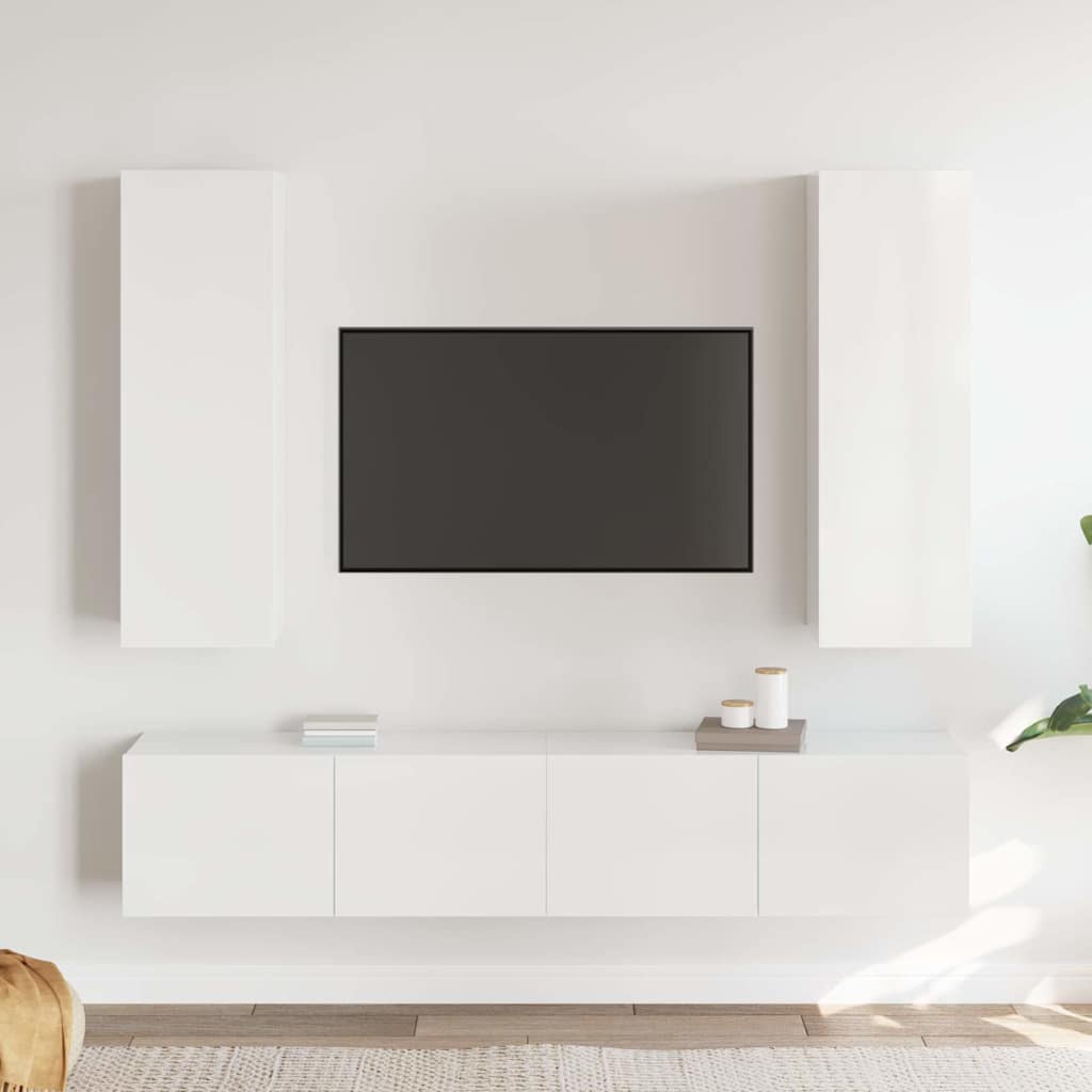 4 Piece TV Cabinet Set High Gloss White Engineered Wood