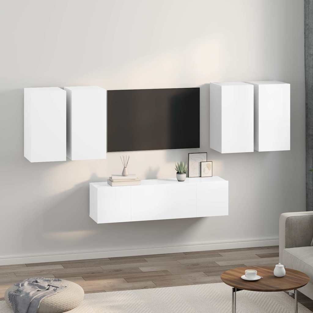6 Piece TV Cabinet Set High Gloss White Engineered Wood