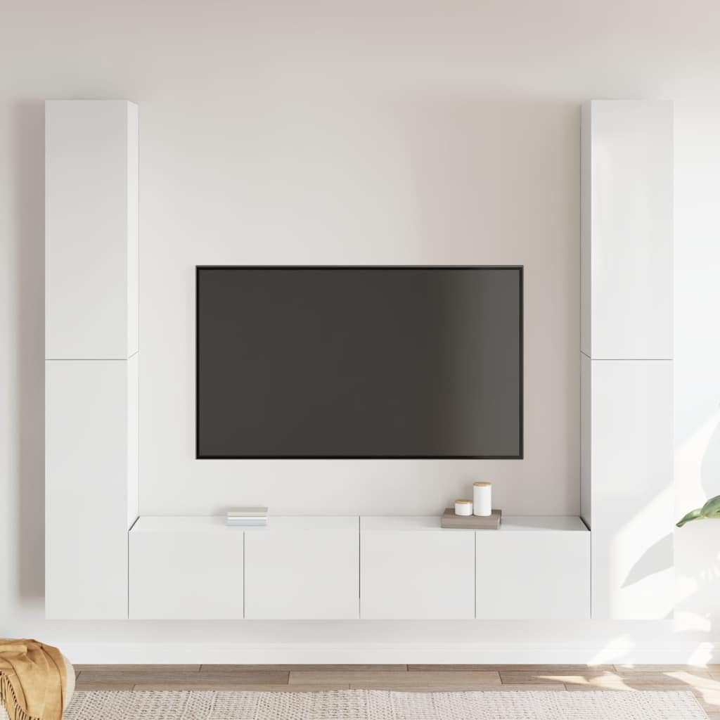 6 Piece TV Cabinet Set High Gloss White Engineered Wood