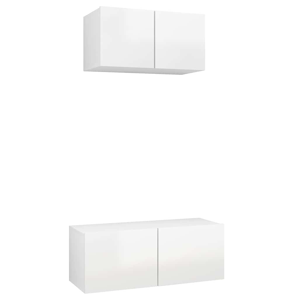 2 Piece TV Cabinet Set High Gloss White Engineered Wood