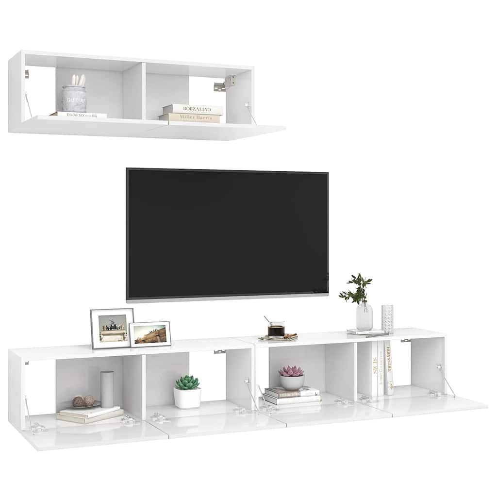 3 Piece TV Cabinet Set High Gloss White Engineered Wood