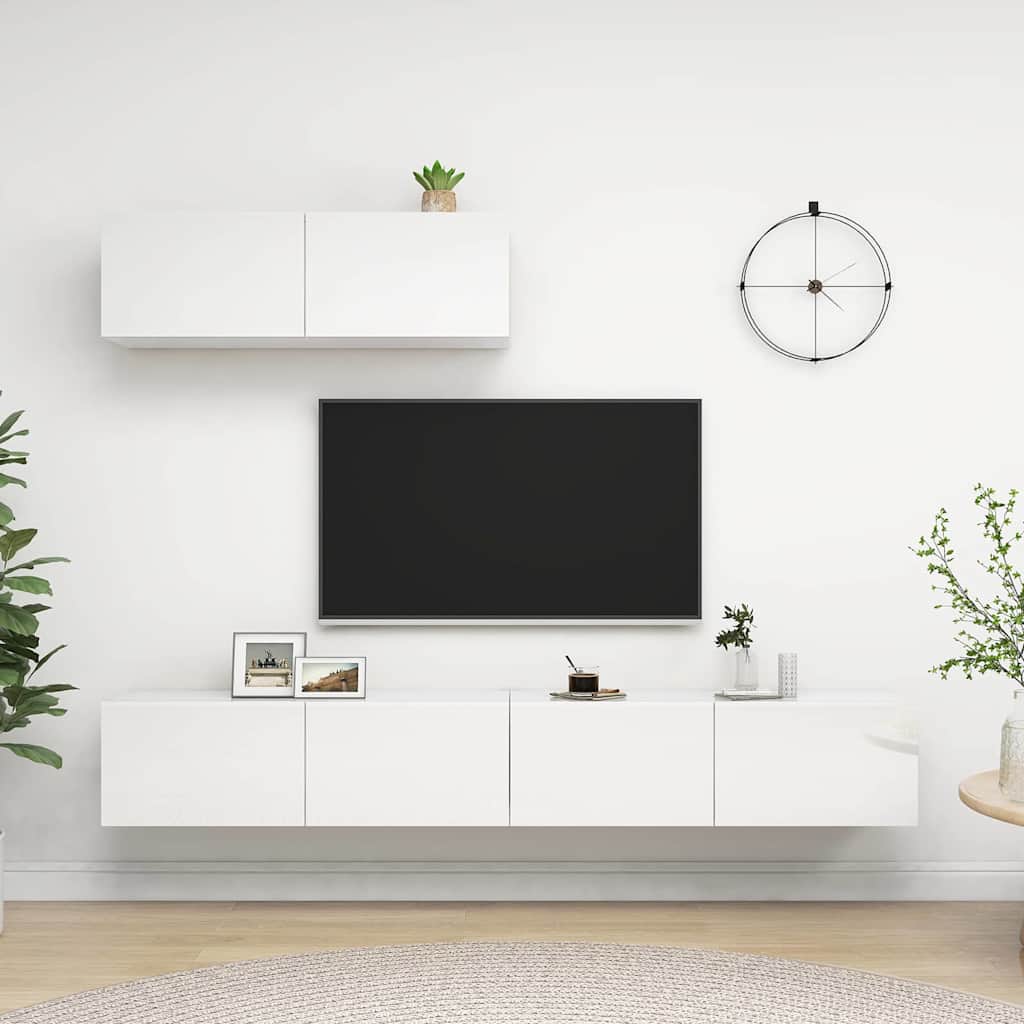 3 Piece TV Cabinet Set High Gloss White Engineered Wood