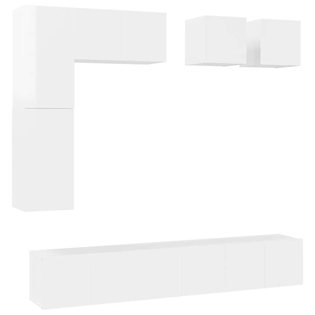 8 Piece TV Cabinet Set High Gloss White Engineered Wood