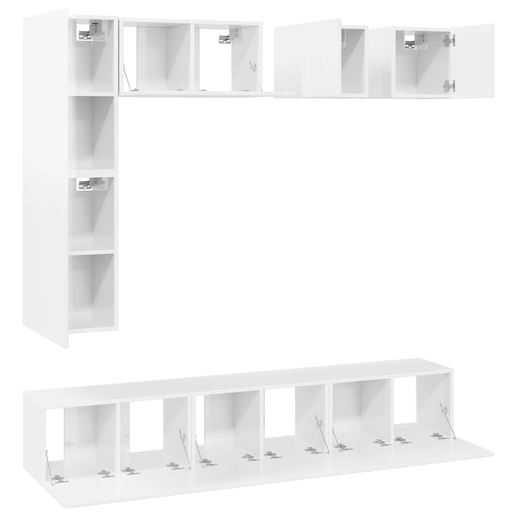 8 Piece TV Cabinet Set High Gloss White Engineered Wood