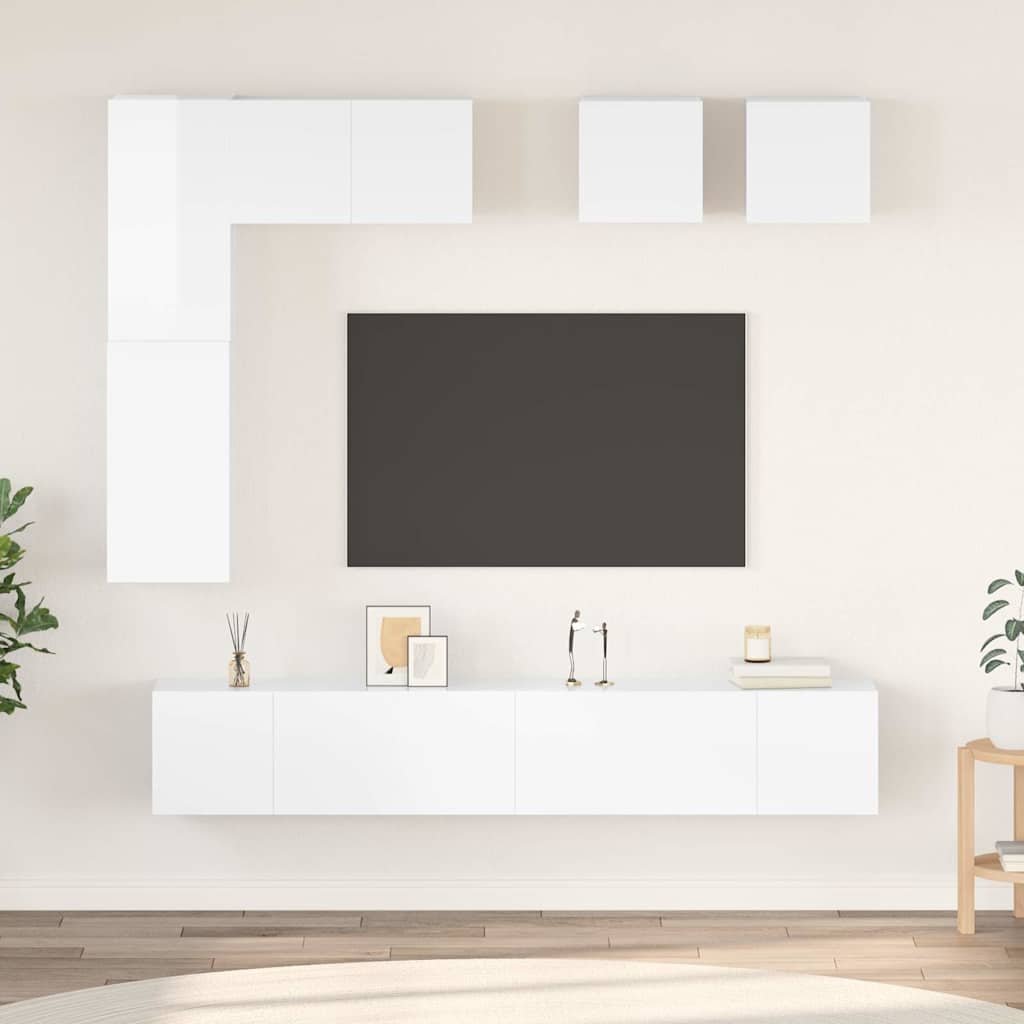 8 Piece TV Cabinet Set High Gloss White Engineered Wood
