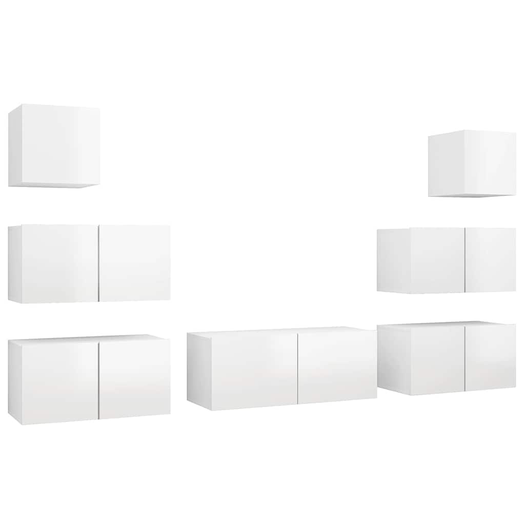 7 Piece TV Cabinet Set High Gloss White Engineered Wood