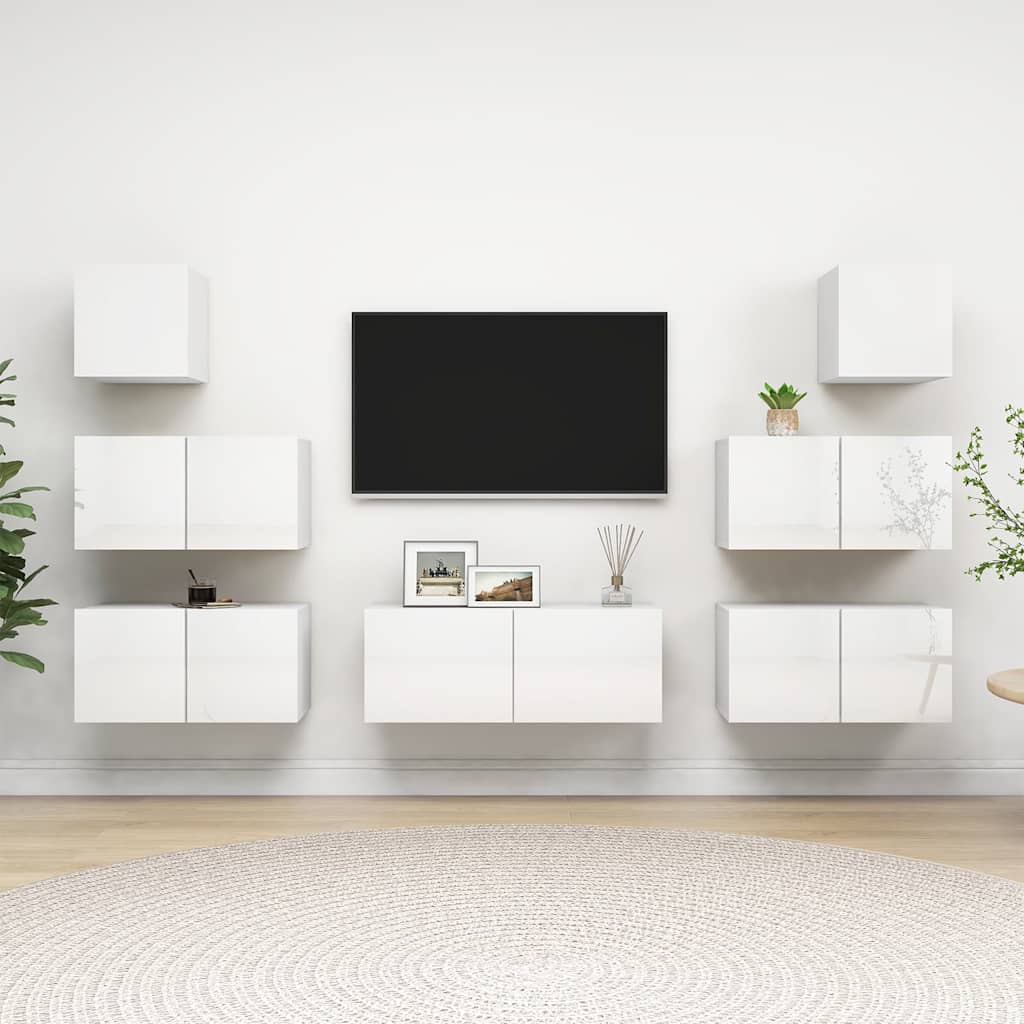 7 Piece TV Cabinet Set High Gloss White Engineered Wood