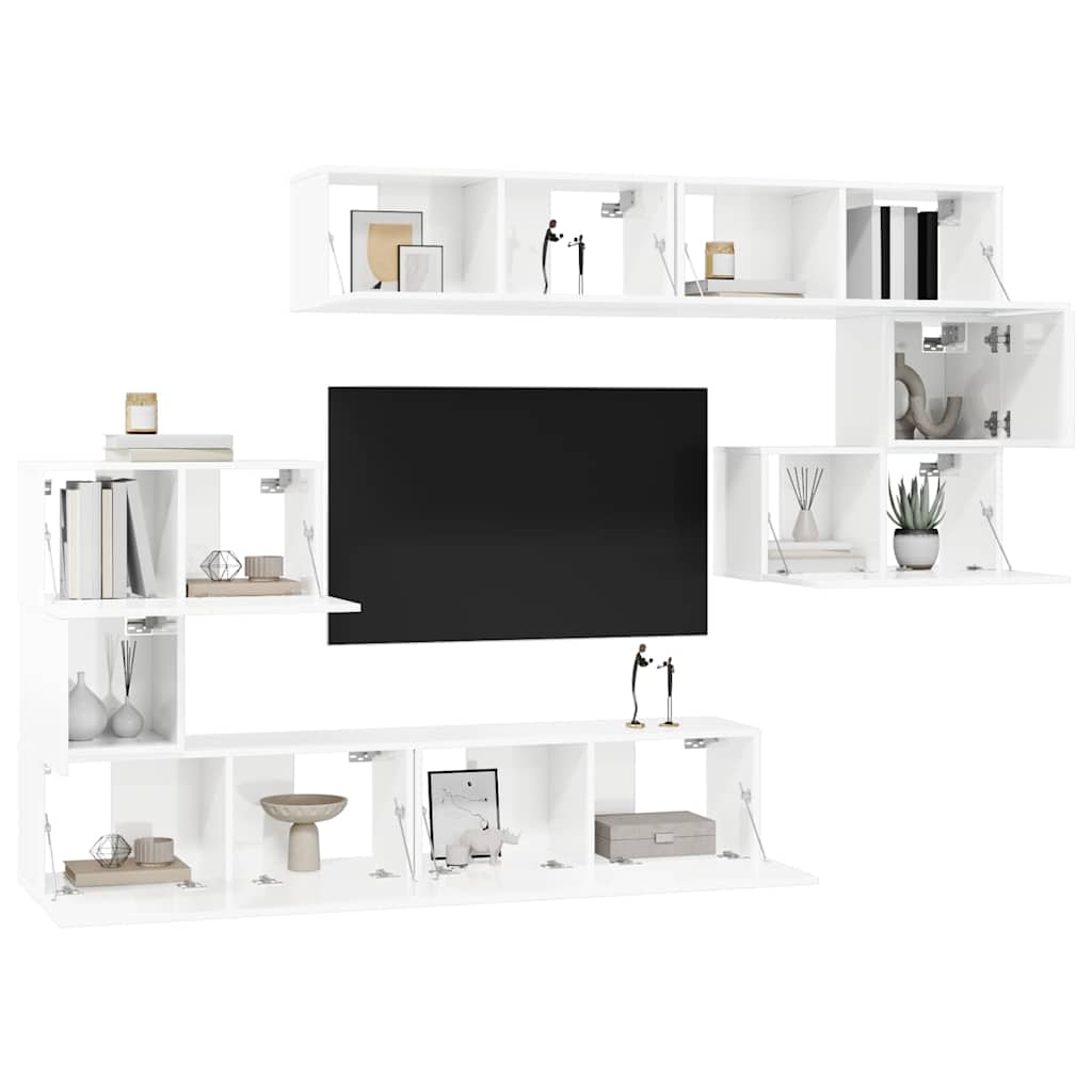 8 Piece TV Cabinet Set High Gloss White Engineered Wood