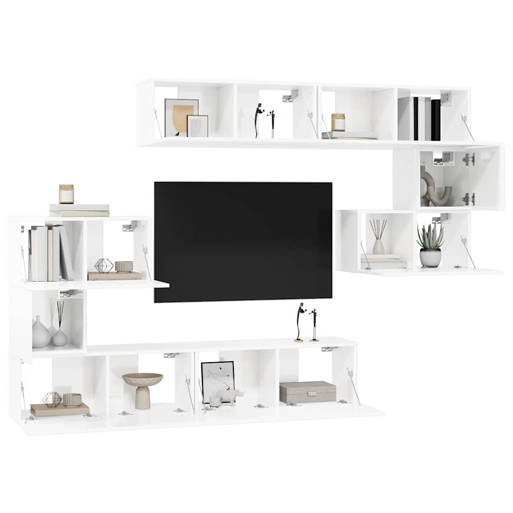 8 Piece TV Cabinet Set High Gloss White Engineered Wood