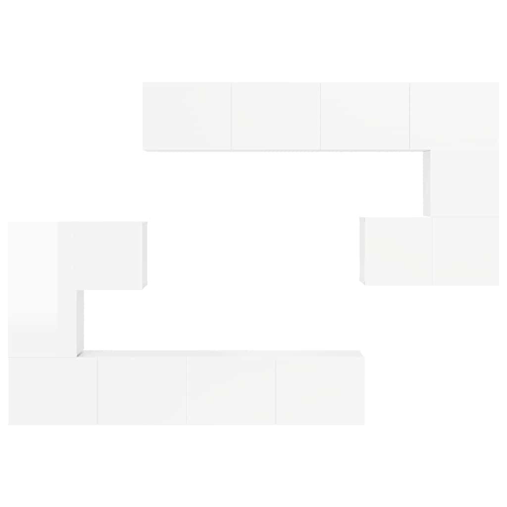 8 Piece TV Cabinet Set High Gloss White Engineered Wood