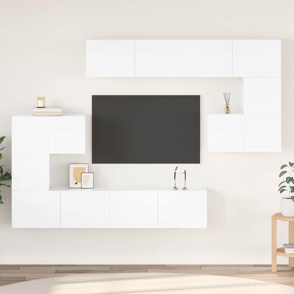 8 Piece TV Cabinet Set High Gloss White Engineered Wood