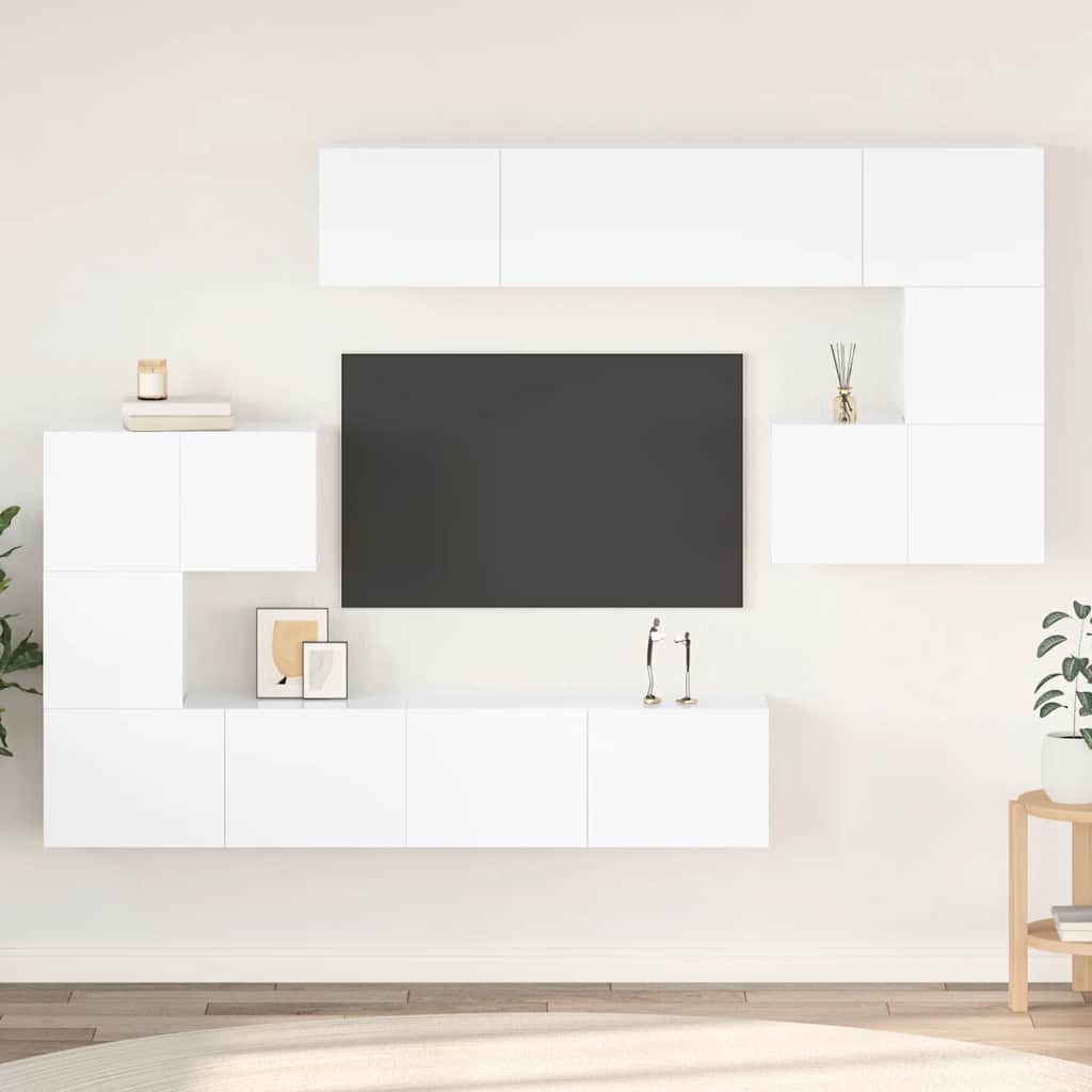 8 Piece TV Cabinet Set High Gloss White Engineered Wood