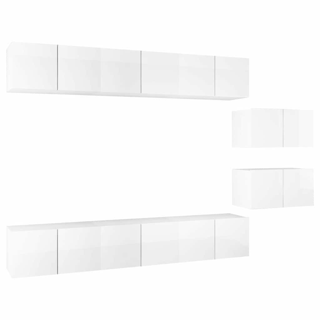 8 Piece Wall-mounted TV Cabinet Set High Gloss White Engineered Wood