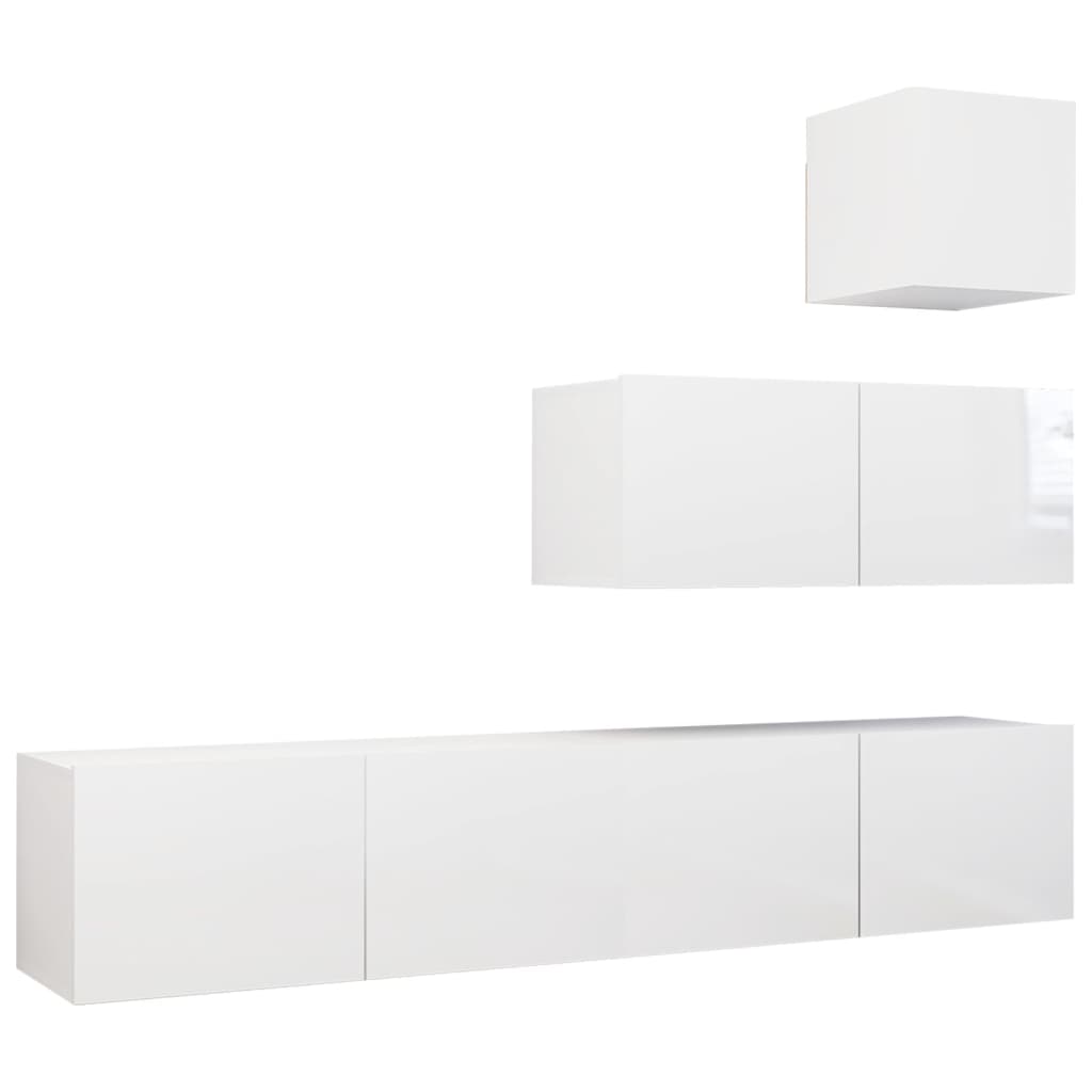 4 Piece TV Cabinet Set High Gloss White Engineered Wood