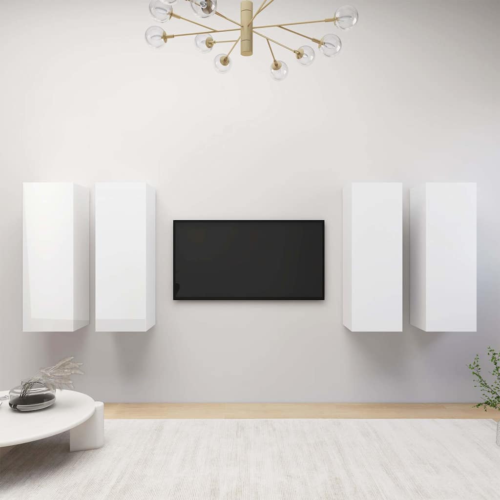 4 Piece TV Cabinet Set High Gloss White 30,5x30x90 cm Engineered Wood