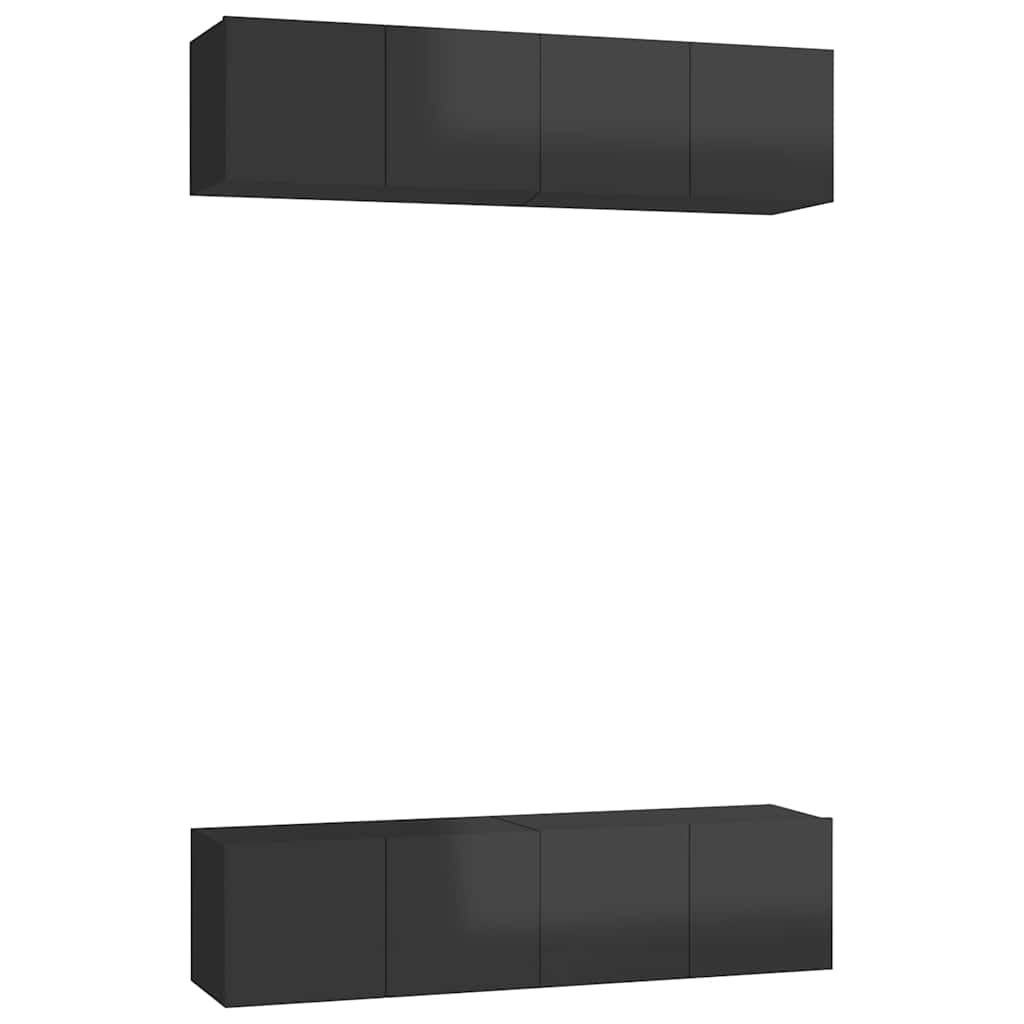 4 Piece TV Cabinet Set High Gloss Black 60x30x30 cm Engineered Wood