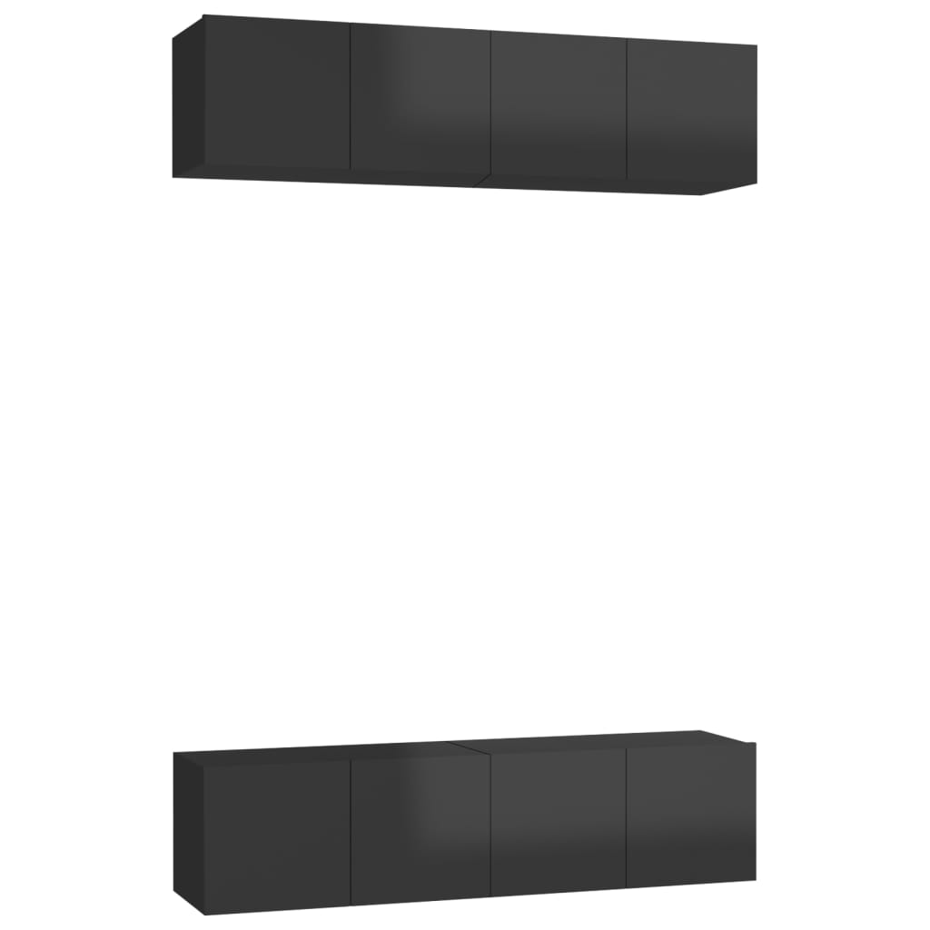 TV Cabinets 4 pcs High Gloss Black 60x30x30 cm Engineered Wood