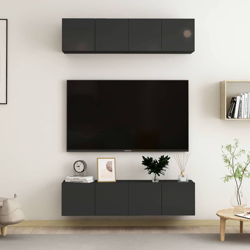 4 Piece TV Cabinet Set High Gloss Black 60x30x30 cm Engineered Wood